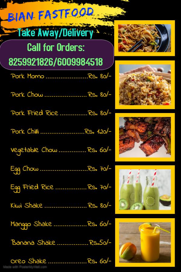 Bian Fastfood menu