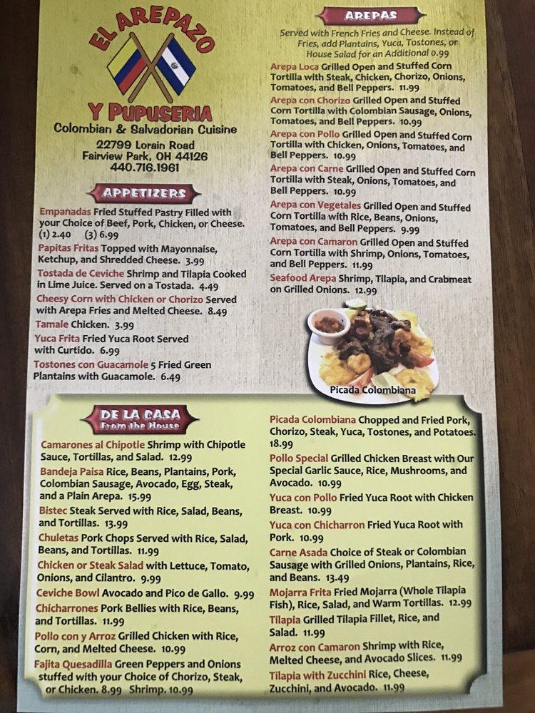 Menu At El Arepazo Y Pupuseria Restaurant, Fairview Park