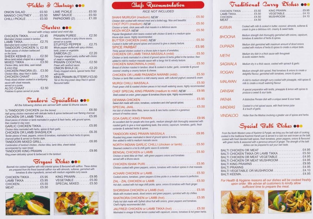 Menu at Jalali Indian fast food, Wallasey