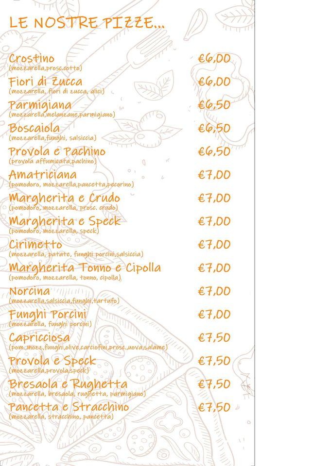 Menu at Oasi Pizza restaurant, Rome