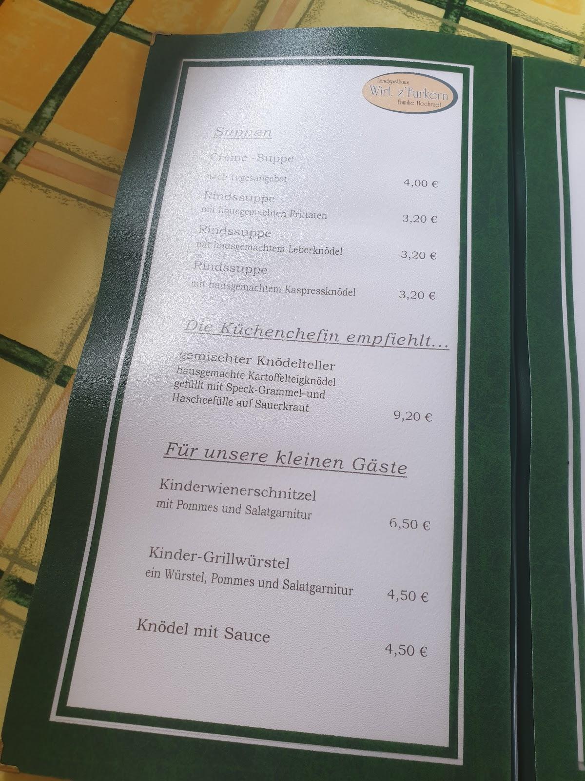 Menu At Landgasthaus Wirt ZFurkern Restaurant Moosdorf