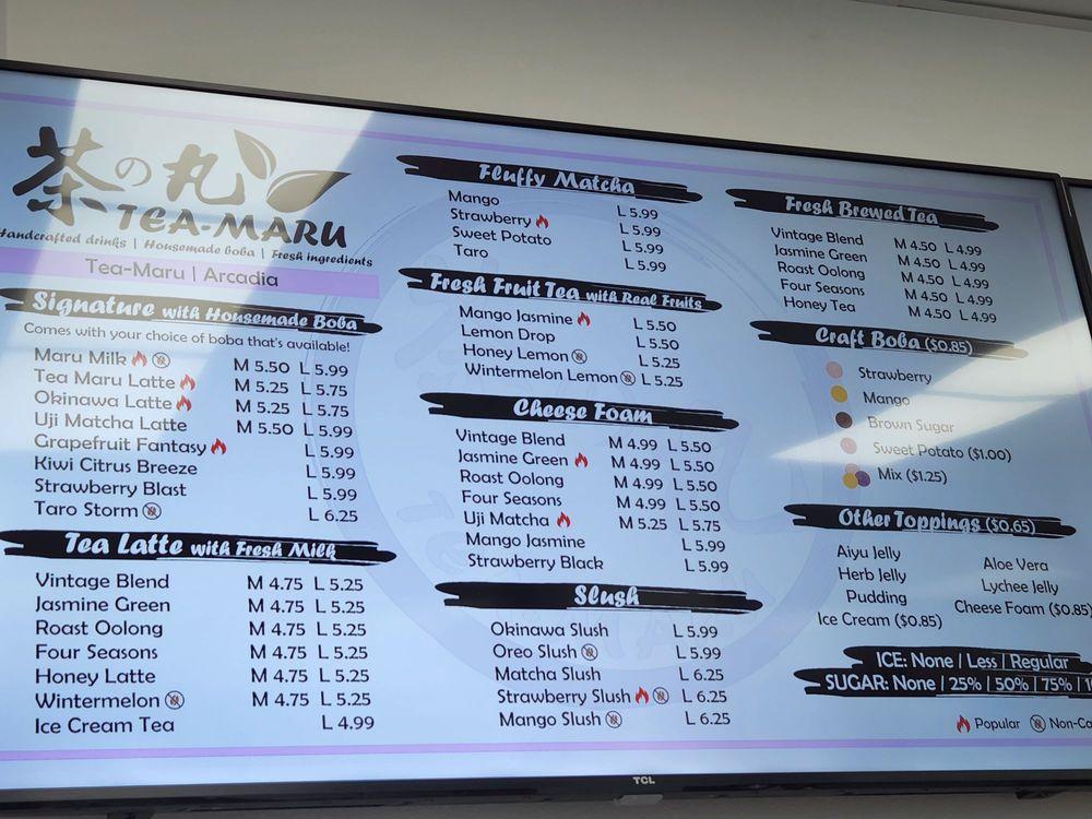 Menu at Tea Maru Housemade Boba desserts, Arcadia