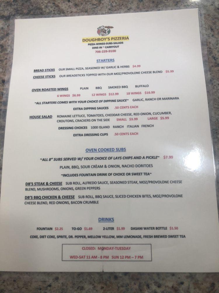 Menu at Doughboy's Pizzeria, Rocky Face