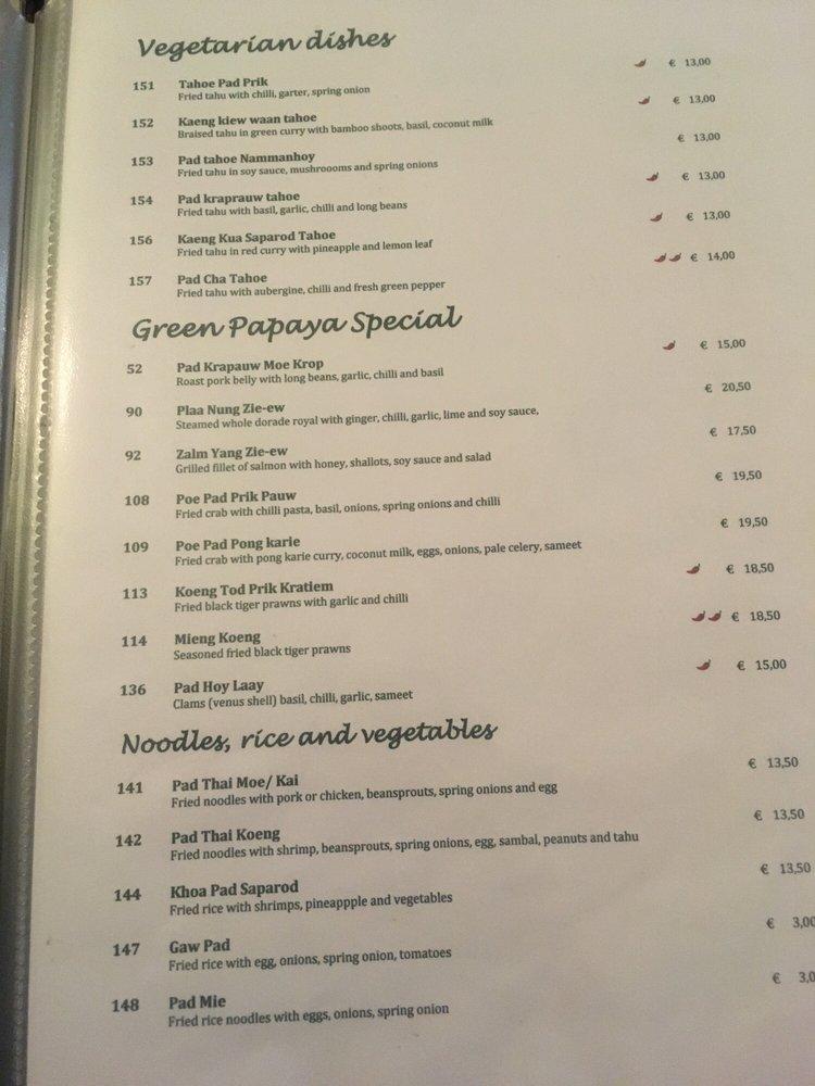 Speisekarte von Green Papaya Thais specialiteiten restaurant, Haarlem