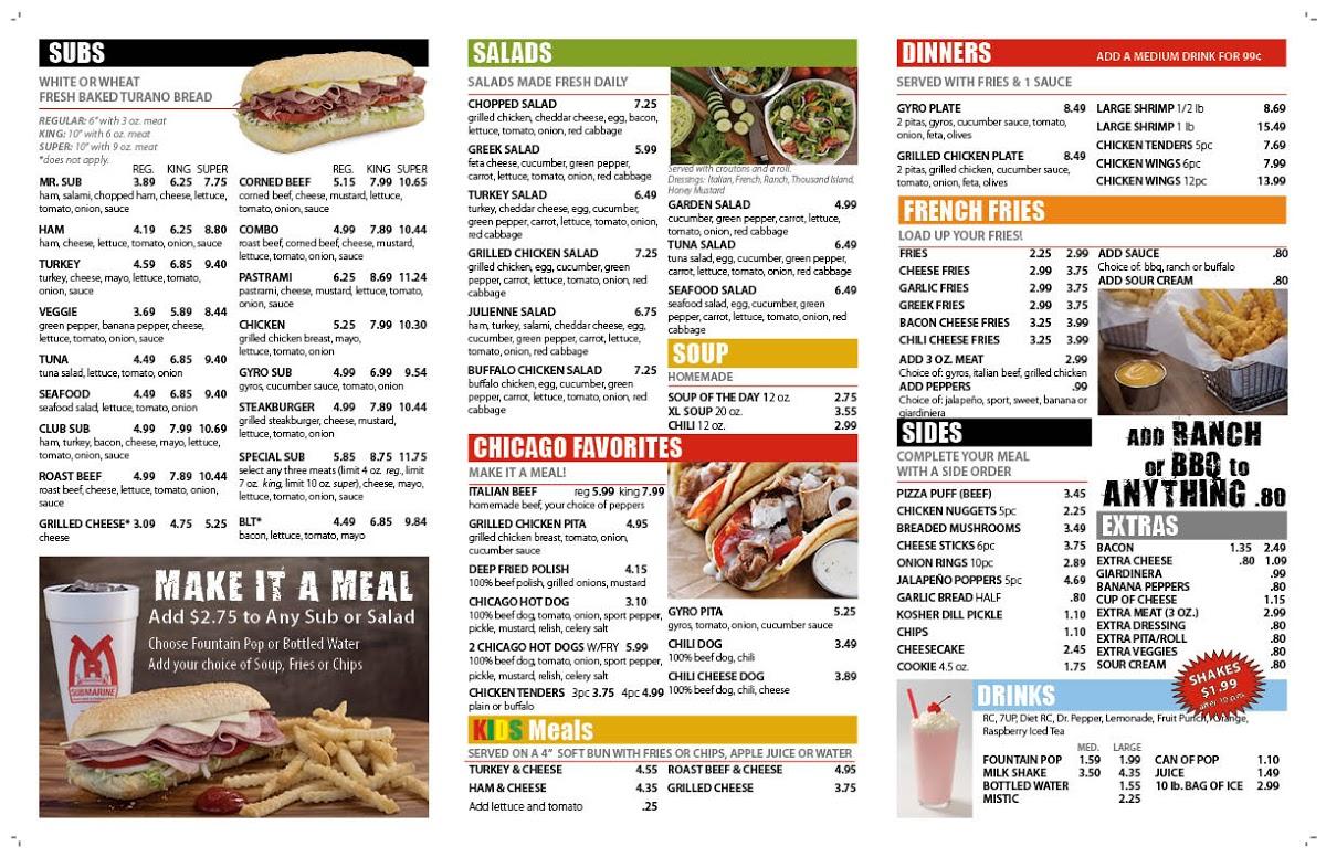 Menu at Mr. Submarine, Broadview, W Cermak Rd