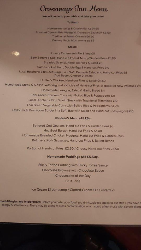 Menu at The Crossway Inn pub & bar, Okehampton