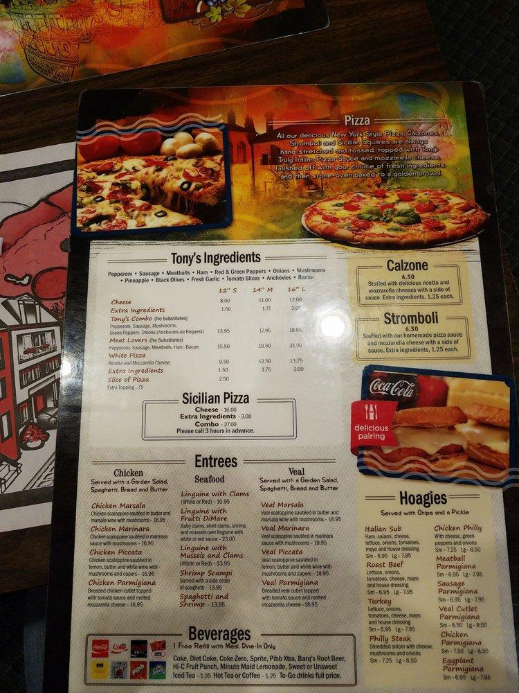 Menu at Tony's Pizza Elizabeth City pizzeria, Elizabeth City