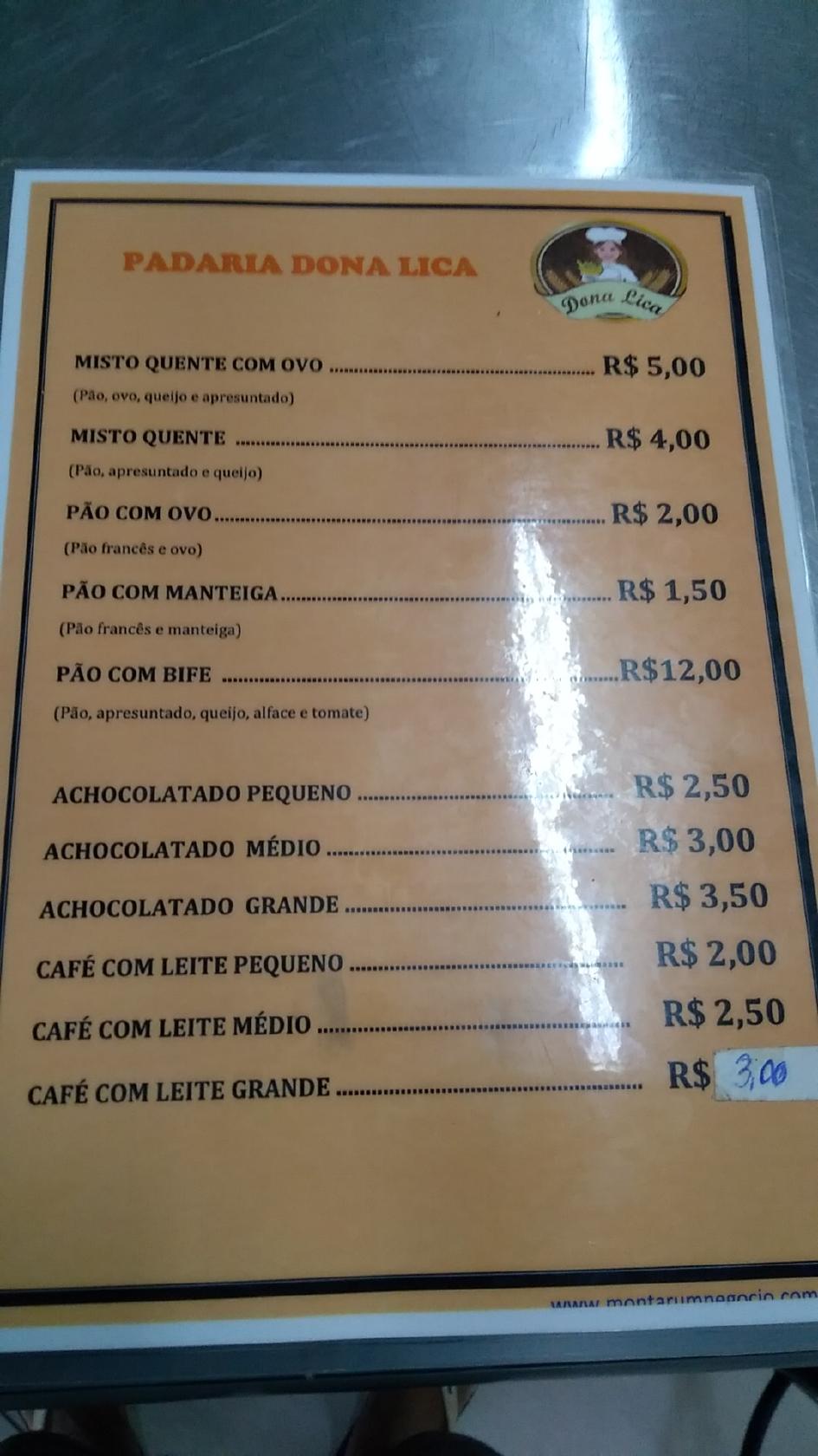 Panificadora Avenida cardápio