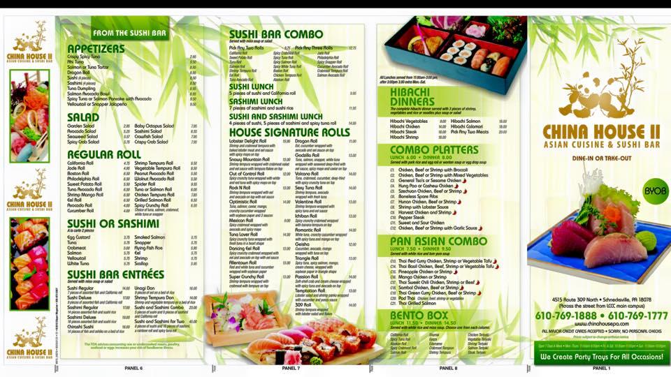 Menu at China House II restaurant, Schnecksville