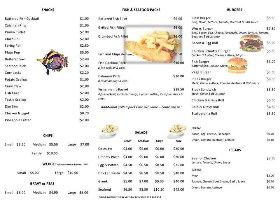 Menu at Ocean Blue W.B. fast food, Gorokan