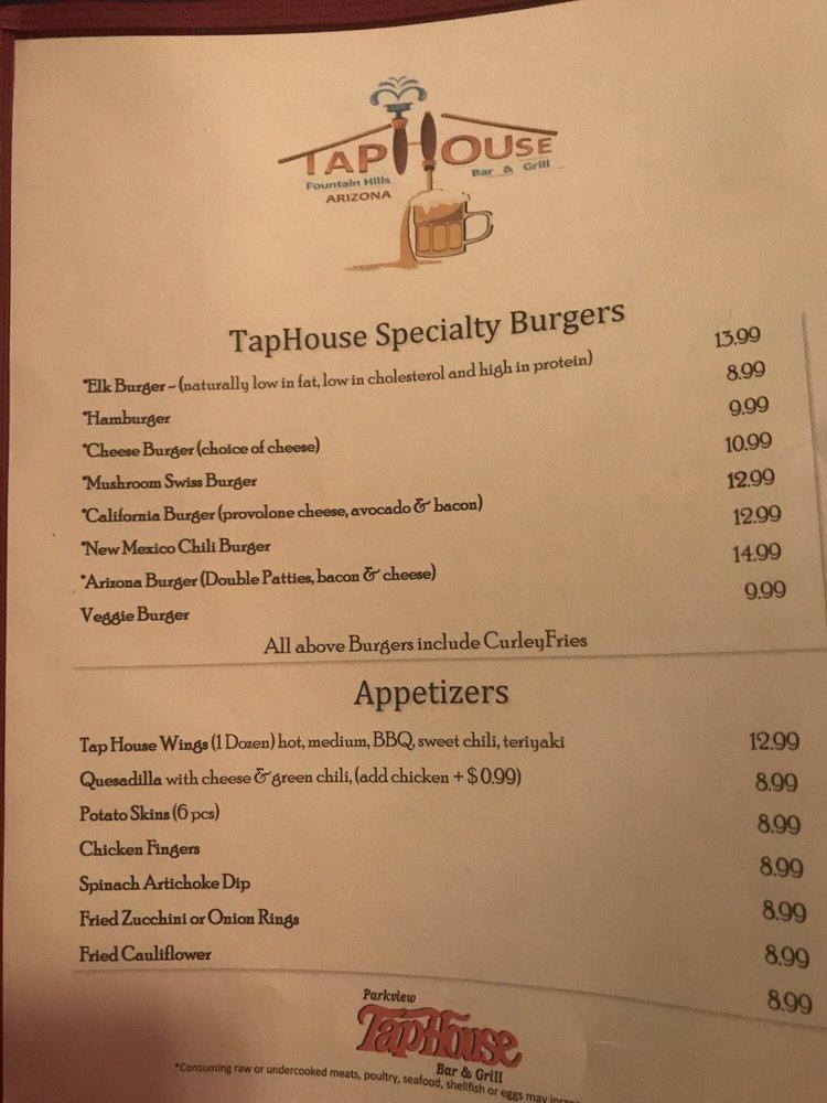 Menu at Parkview Tap House pub & bar, Fountain Hills
