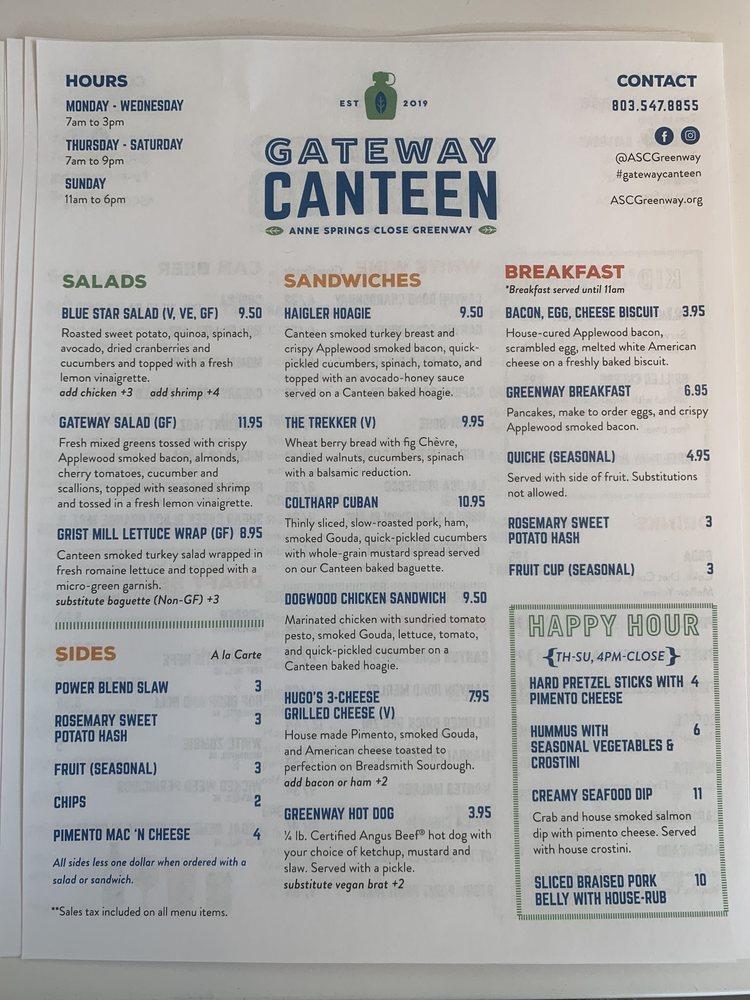 Carta del café Anne Springs Close Greenway Gateway & Gateway Canteen