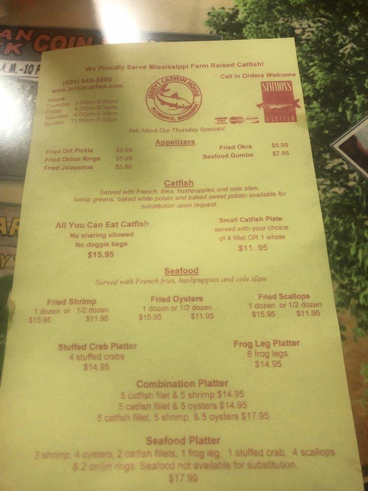 Menu at Jerry's Catfish House restaurant, Florence