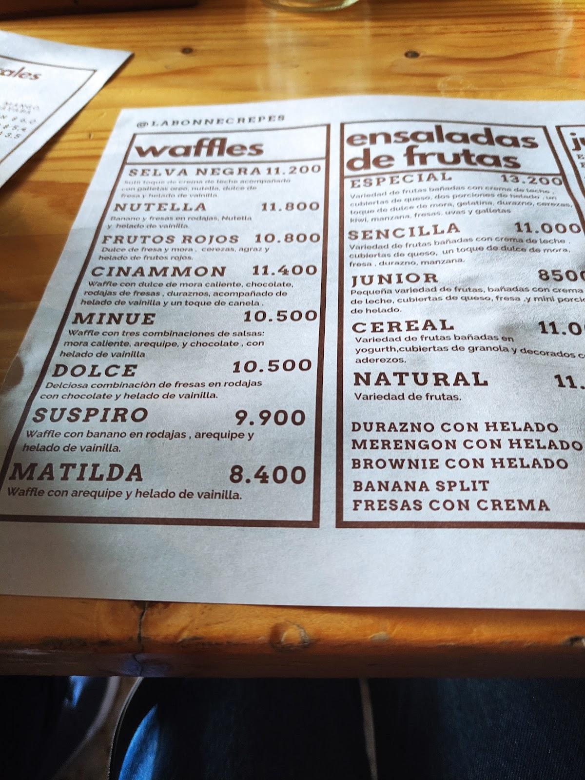 Menu at La Bonne Crepes restaurant, Bogotá, Cl. 23d
