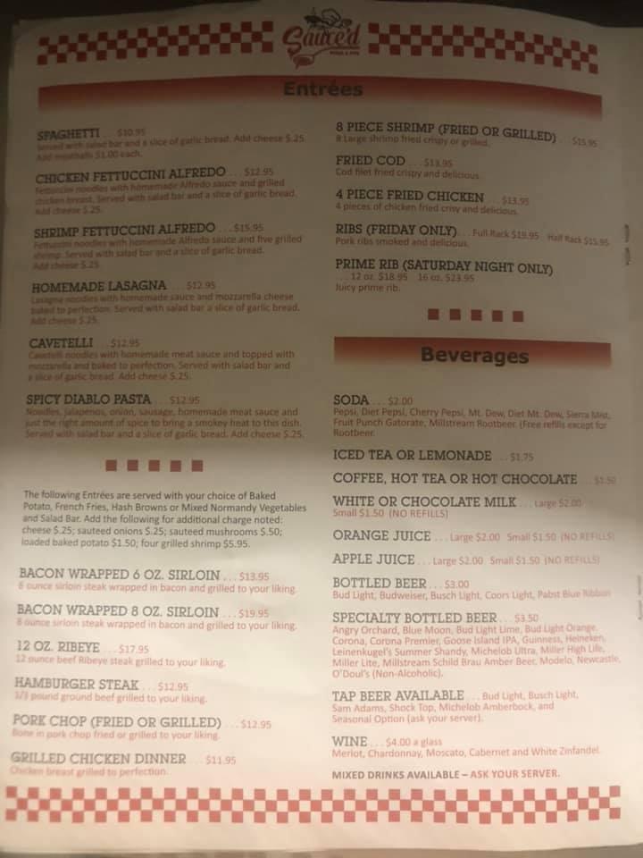 Menu at Sauced Pizza And Pub, Montezuma