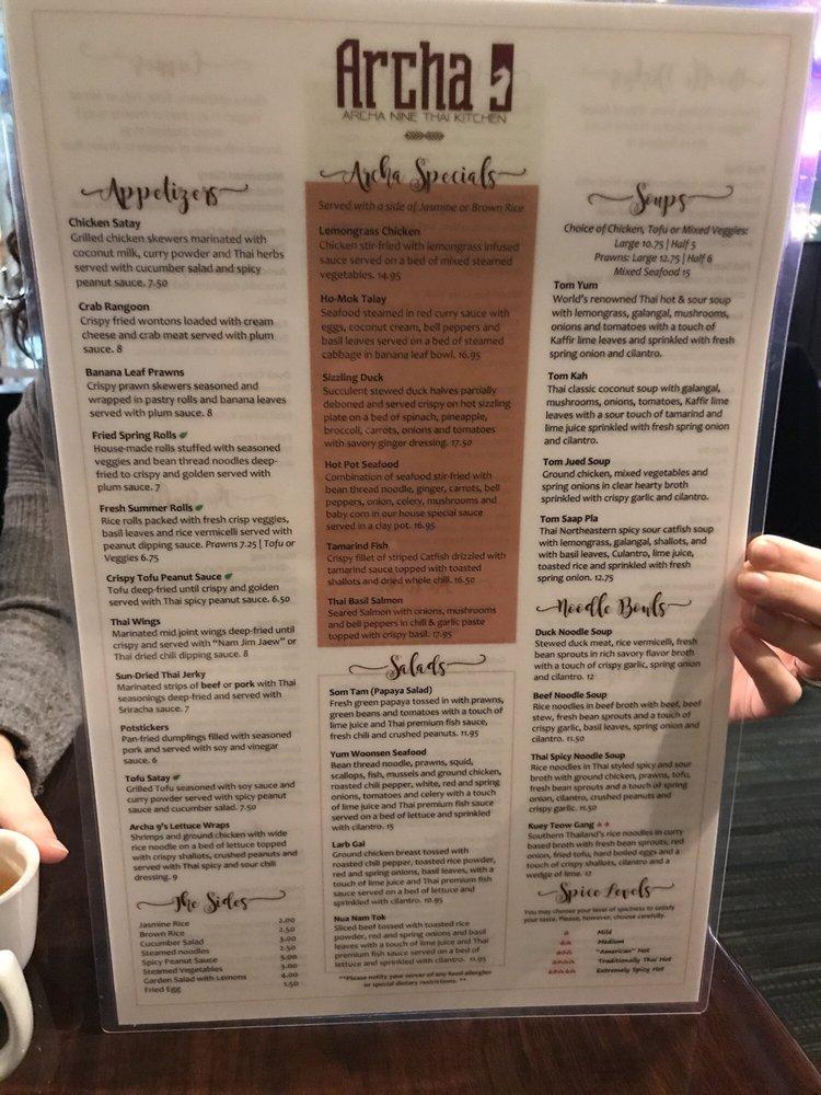 Carta del restaurante Archa Nine Thai Kitchen Old Todds Road, Lexington