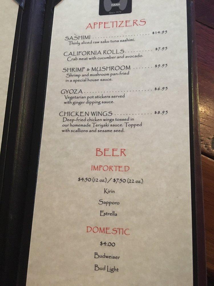 Menu at Hana Japan Steak and Seafood steakhouse, Berkeley