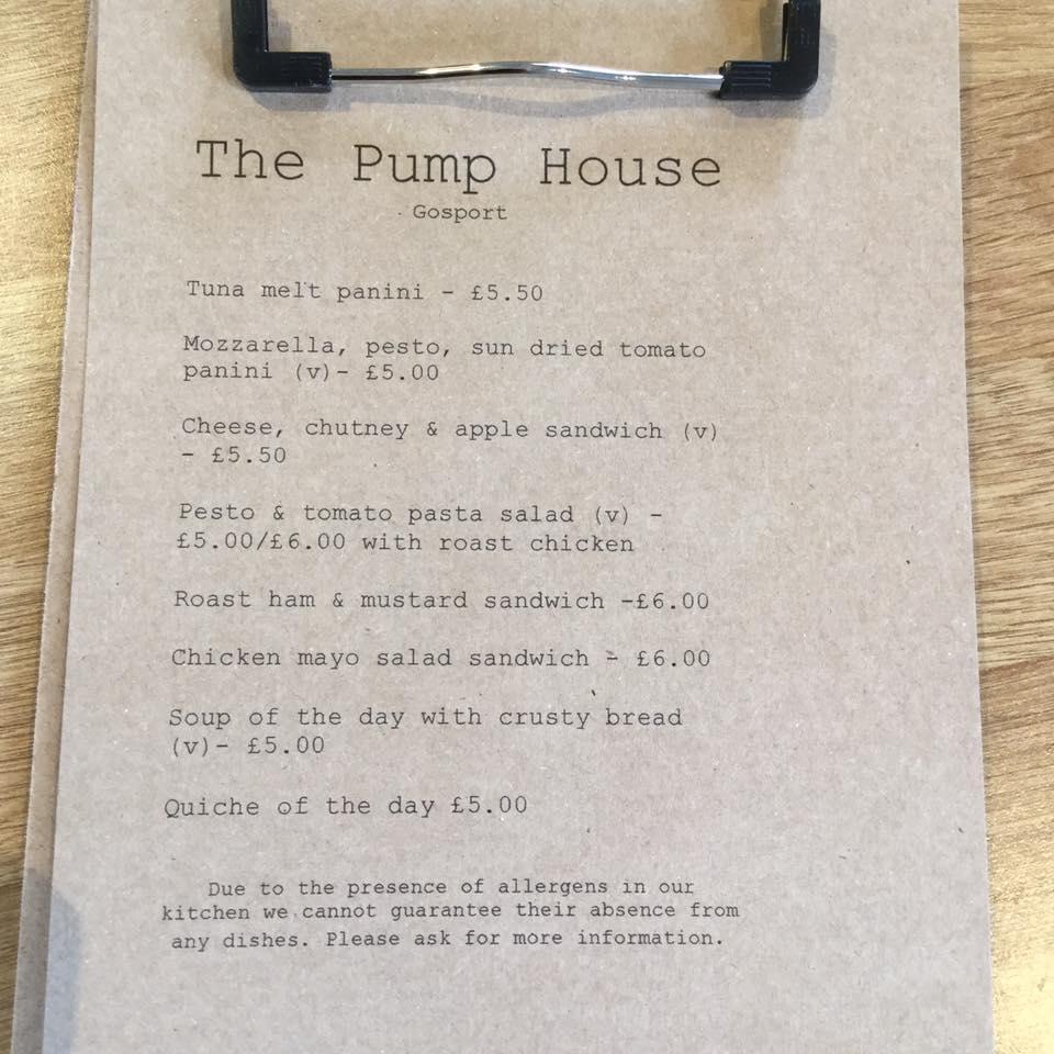 Menu at The Pump House Gosport cafe, Gosport