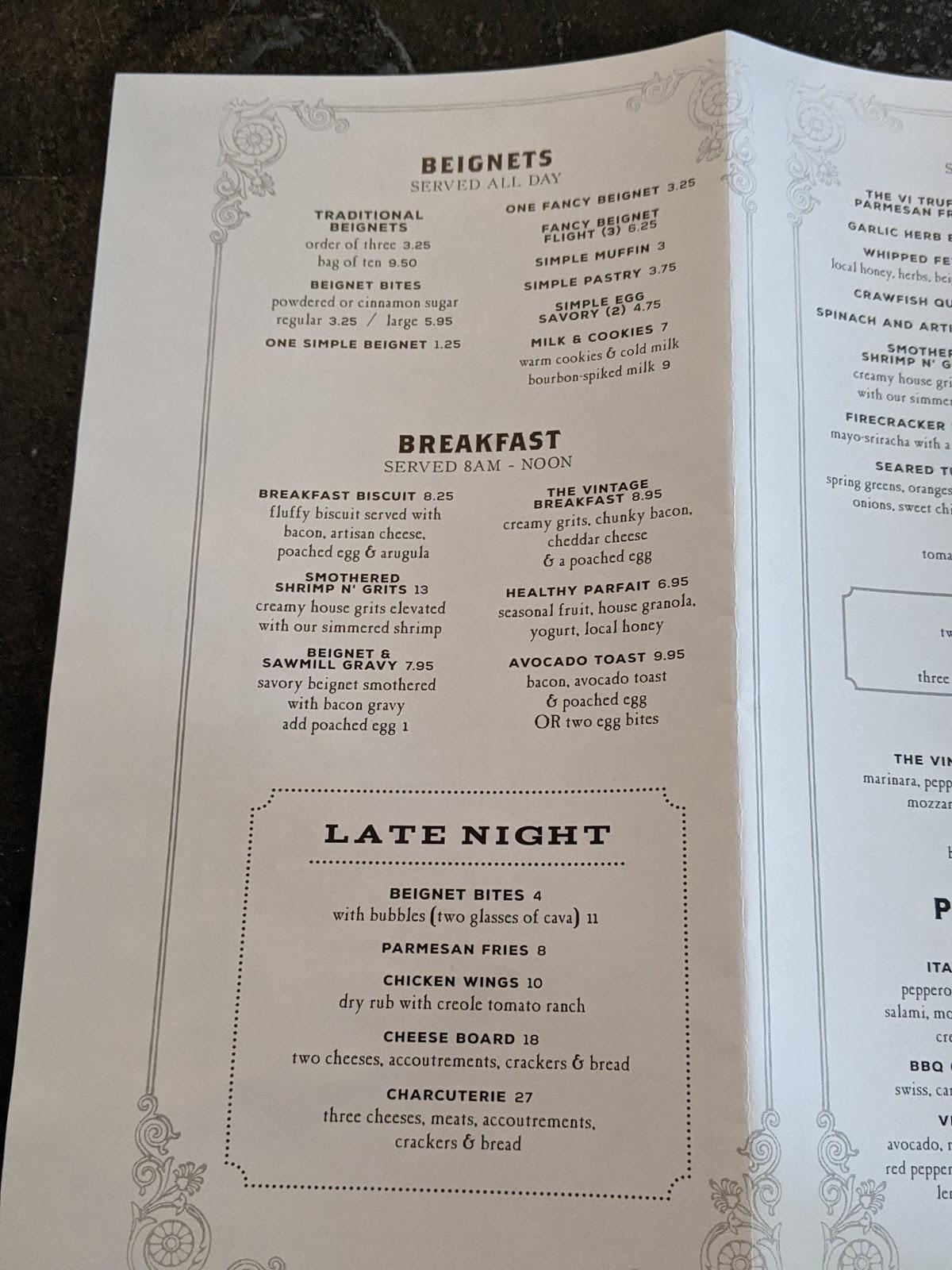Menu at The Vintage Baton Rouge pub & bar, Baton Rouge
