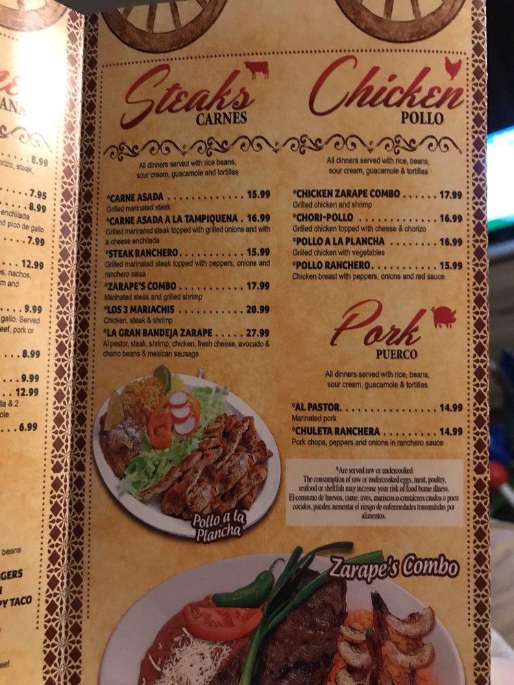 Menu at Zarape Restaurant, Marlborough, 33 Maple St