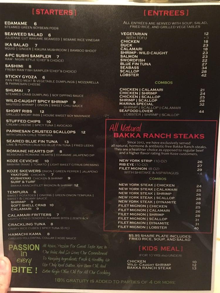 Menu at Koze Teppan Grill (West Side) restaurant, El Paso, N Mesa St B