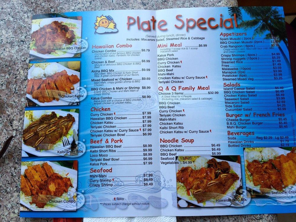 Menu at Q & Q Hawaiian B.B.Q. BBQ, Ventura