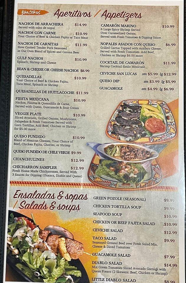 Menu At Braceros Downtown Restaurant Amarillo