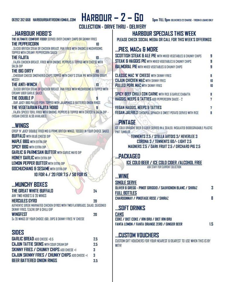 Menu at The Harbour Bar, Troon