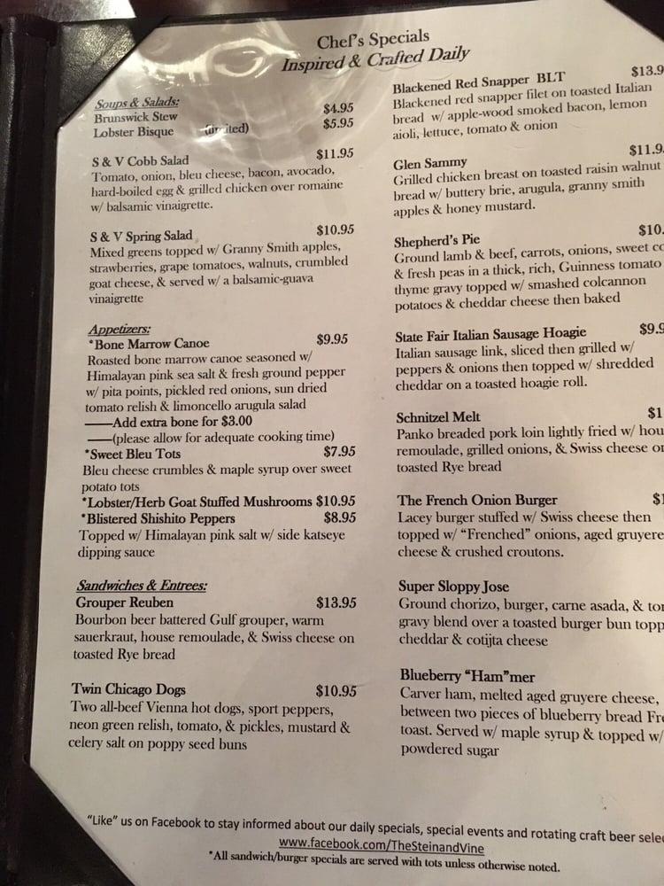 Menu at The Stein & Vine pub & bar, Brandon