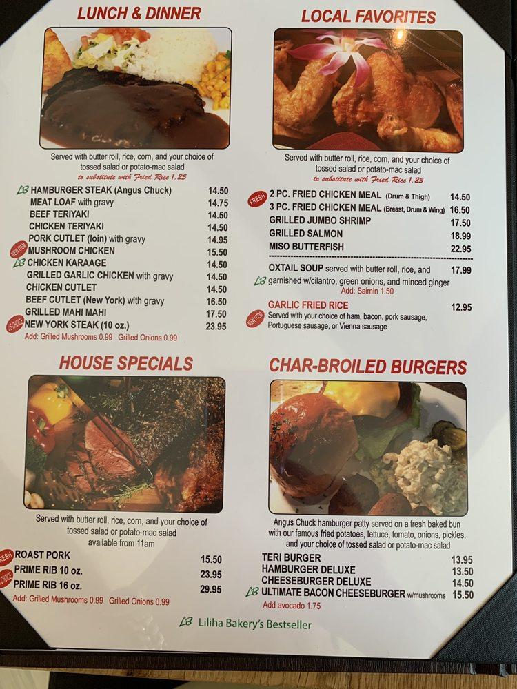 Menu at Liliha Bakery, Honolulu, 1450 Ala Moana Blvd