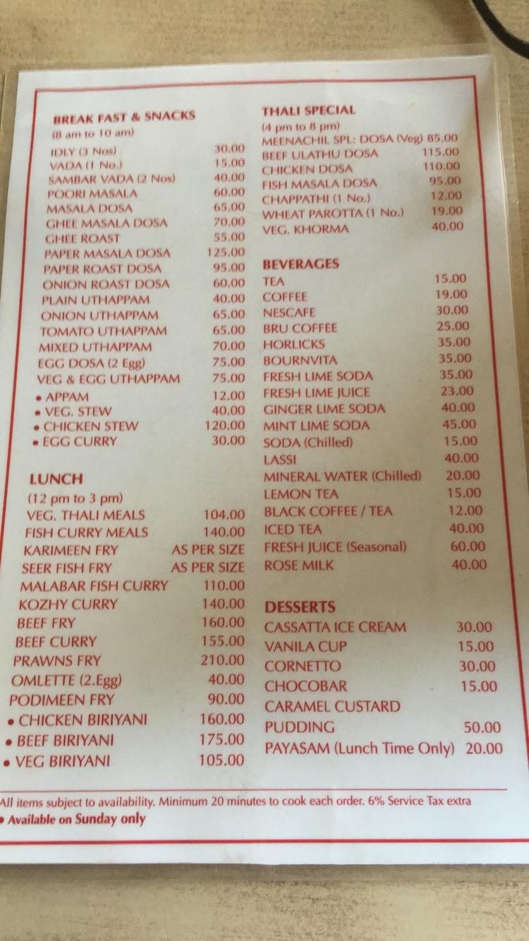 Menu at Thali Restaurant, Kottayam, KK Rd