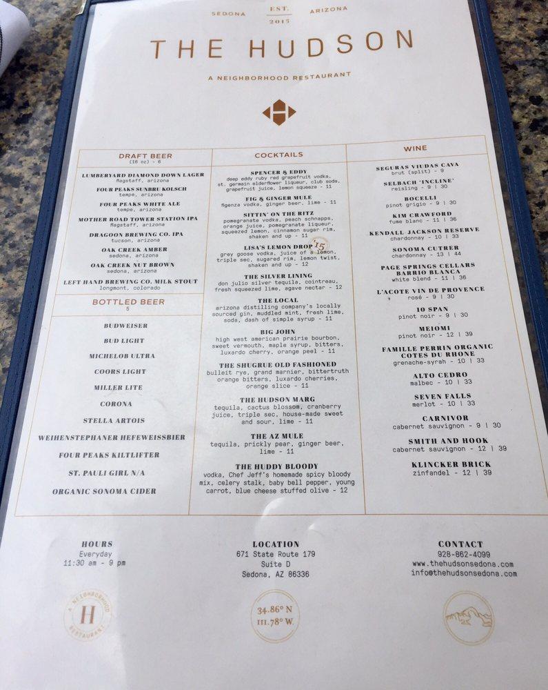Menu at The Hudson pub & bar, Sedona, 671 AZ179 ste d
