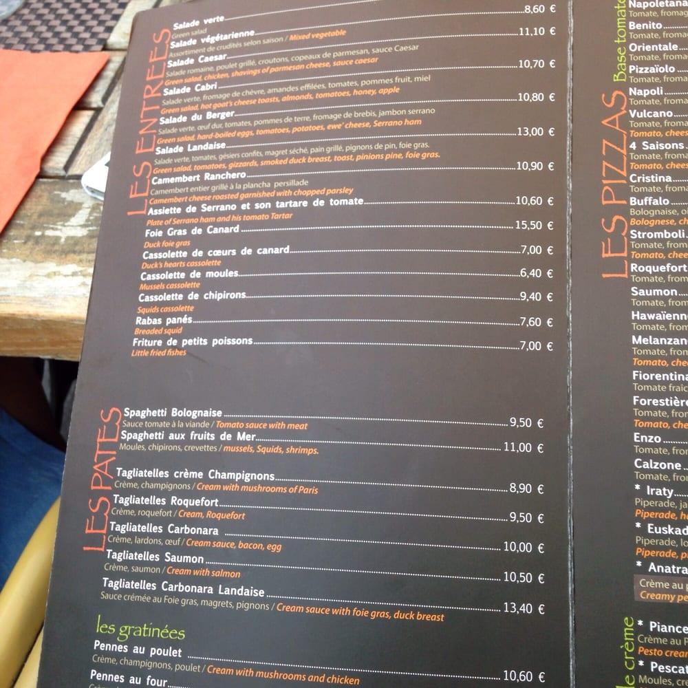 Menu au Restaurant Le Napoli Hossegor, SoortsHossegor