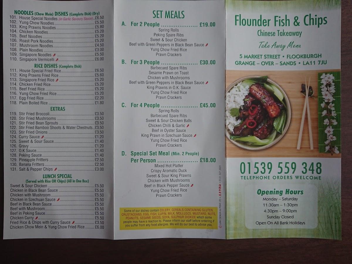 Menu at Flounders fast food, GrangeoverSands