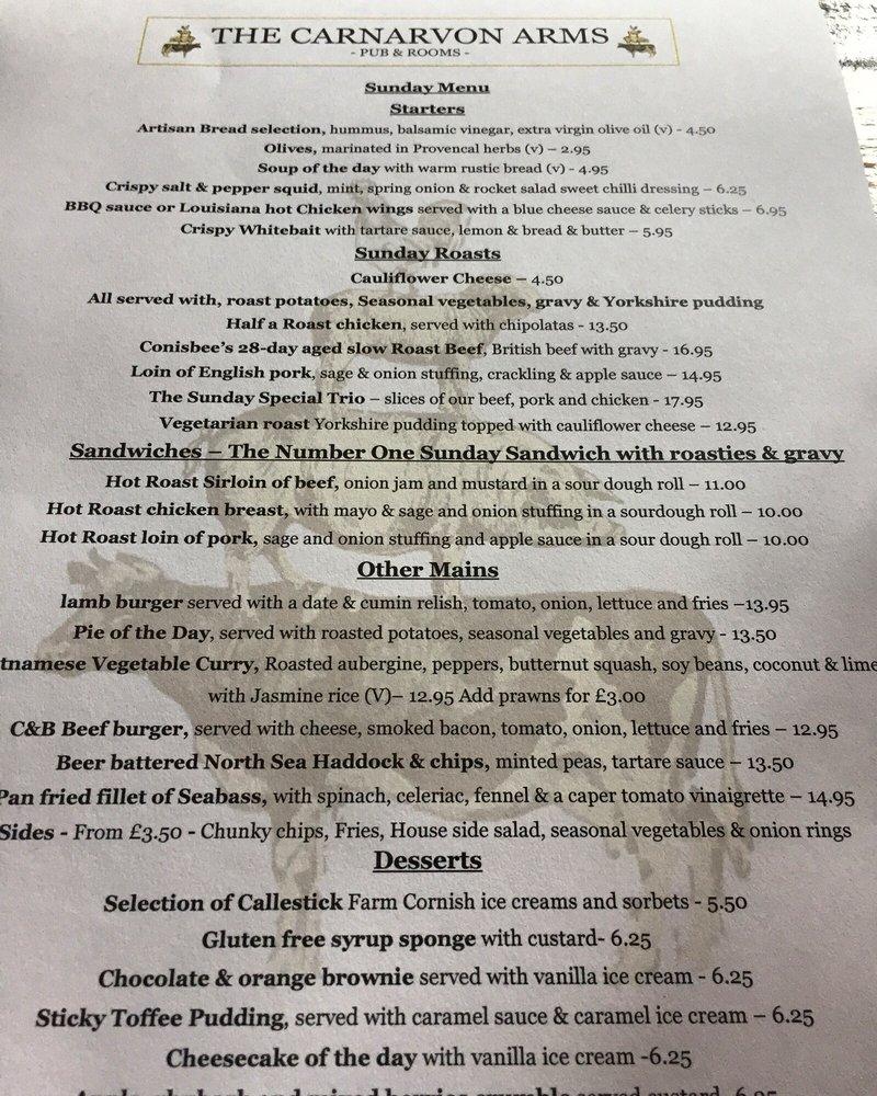 Menu at Carnarvon Arms pub & bar, Newbury, Winchester Rd