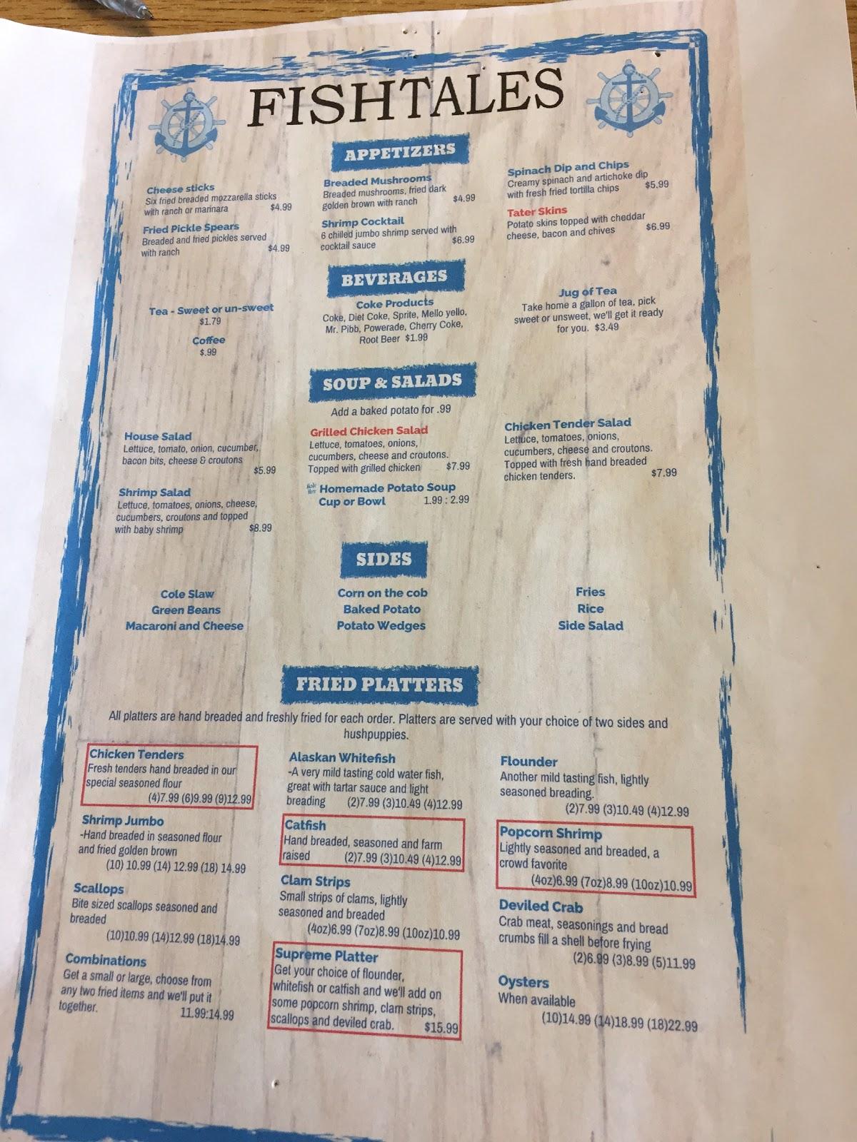Menu at Fishtales restaurant, Norton