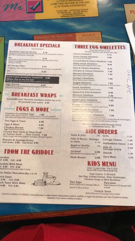 Menu at Great Lakes Coney Island restaurant, Farmington Hills