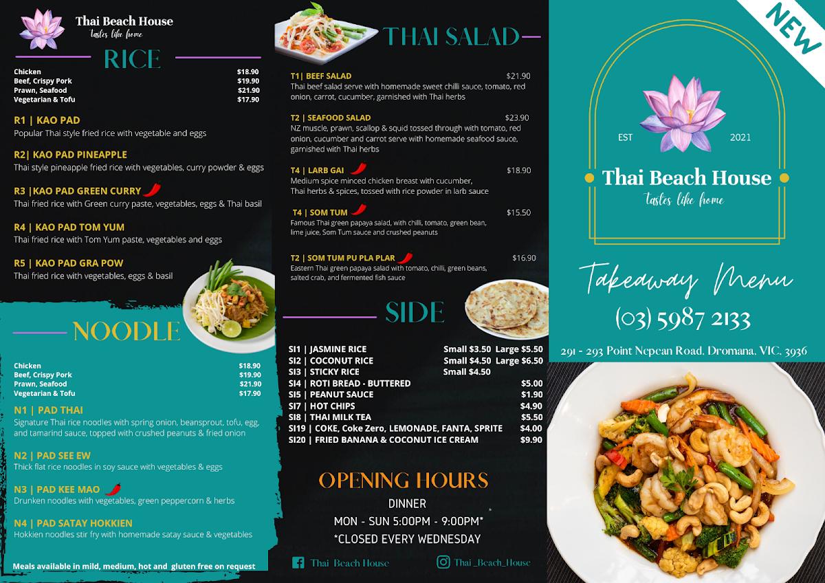 Carta del restaurante Thai Beach House, Dromana