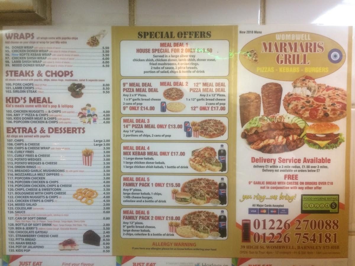 Menu at Pizza Palace Wombwell pizzeria, Barnsley
