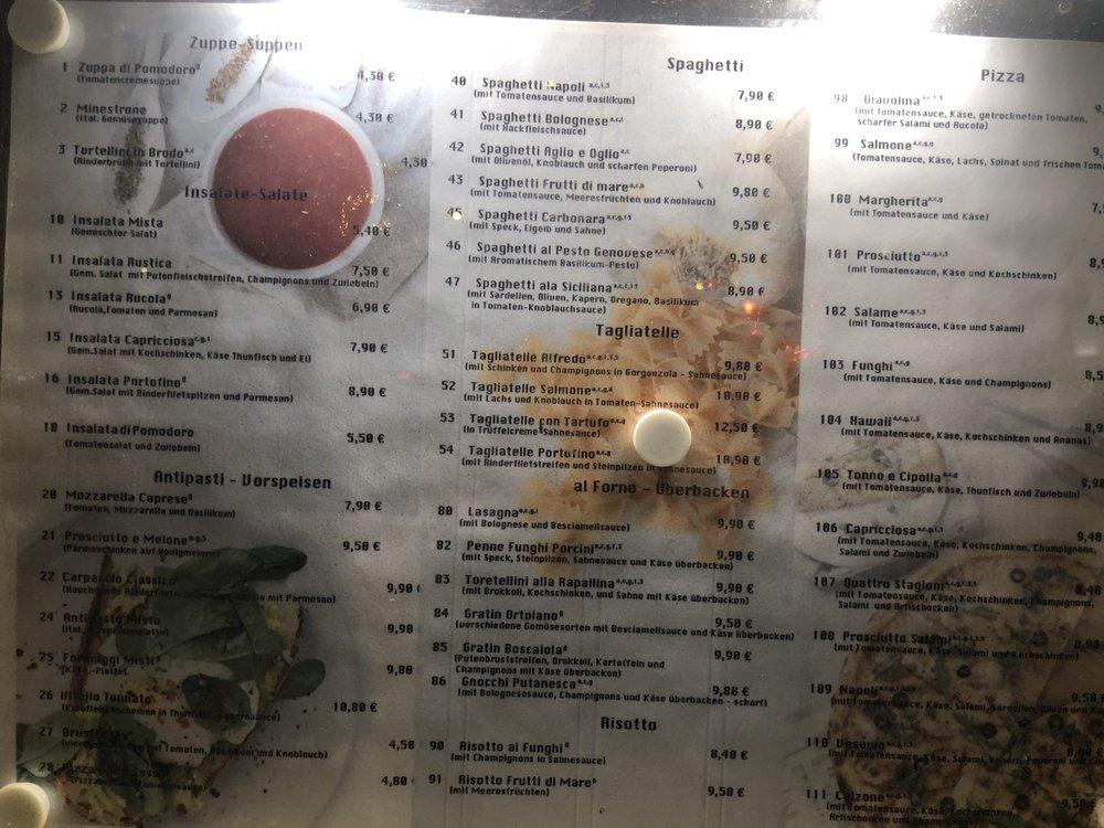 Menu at Portofino restaurant, Leipzig