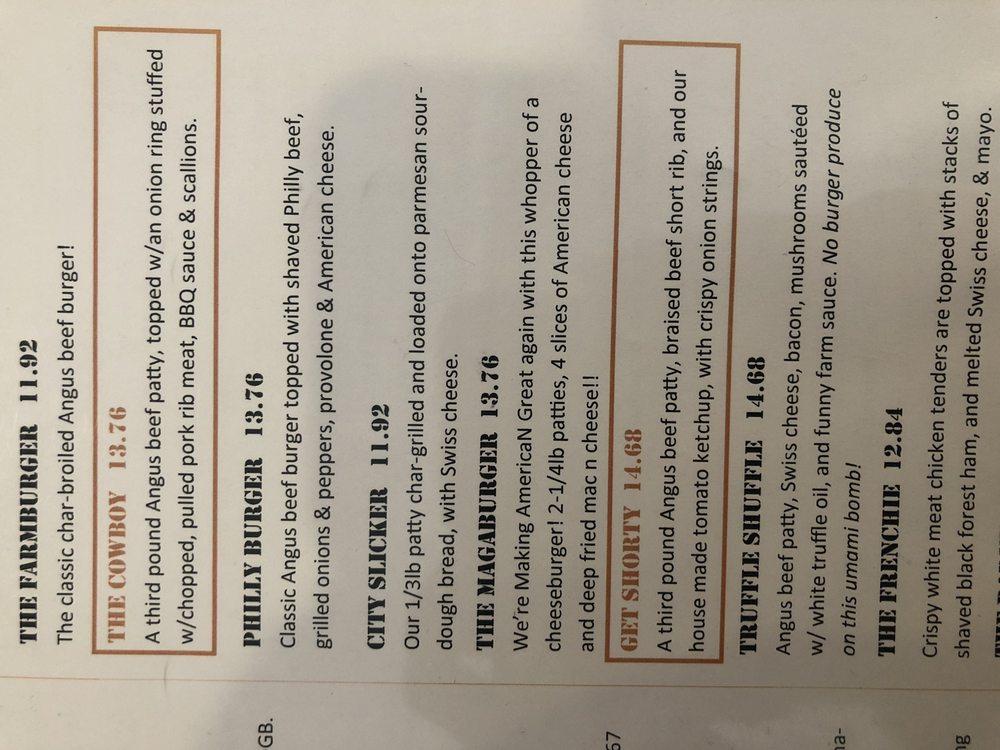 Menu at The Funny Farm Restaurant, San Jose, Stevens Creek Blvd