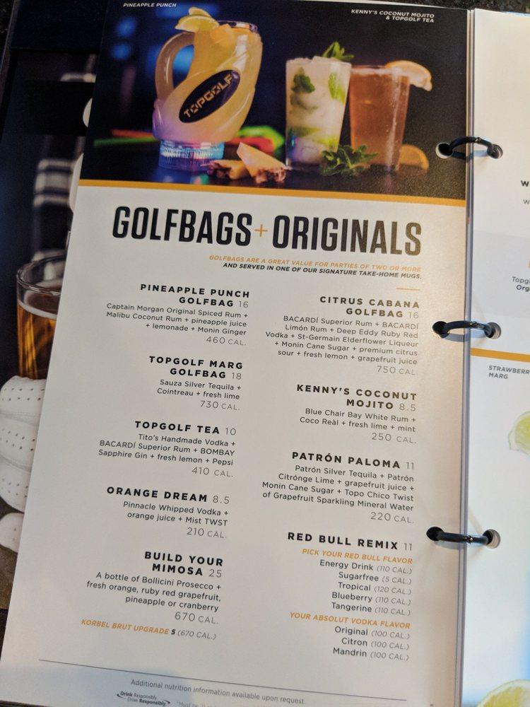 Menu at Topgolf pub & bar, Ashburn