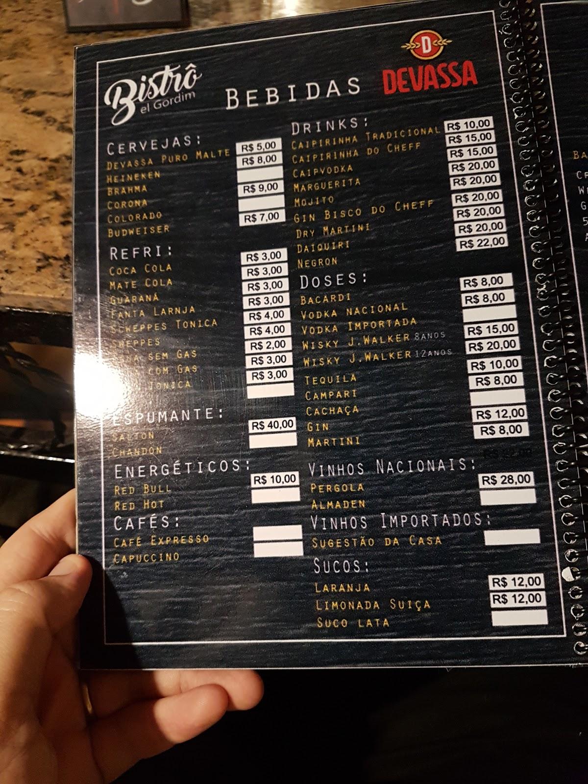 Menu em Bistrô el Gordim restaurante Teófilo Otoni