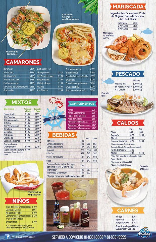 Carta de Restaurante Los Primos, Monterrey, C. Pablo A. de La Garza 3000