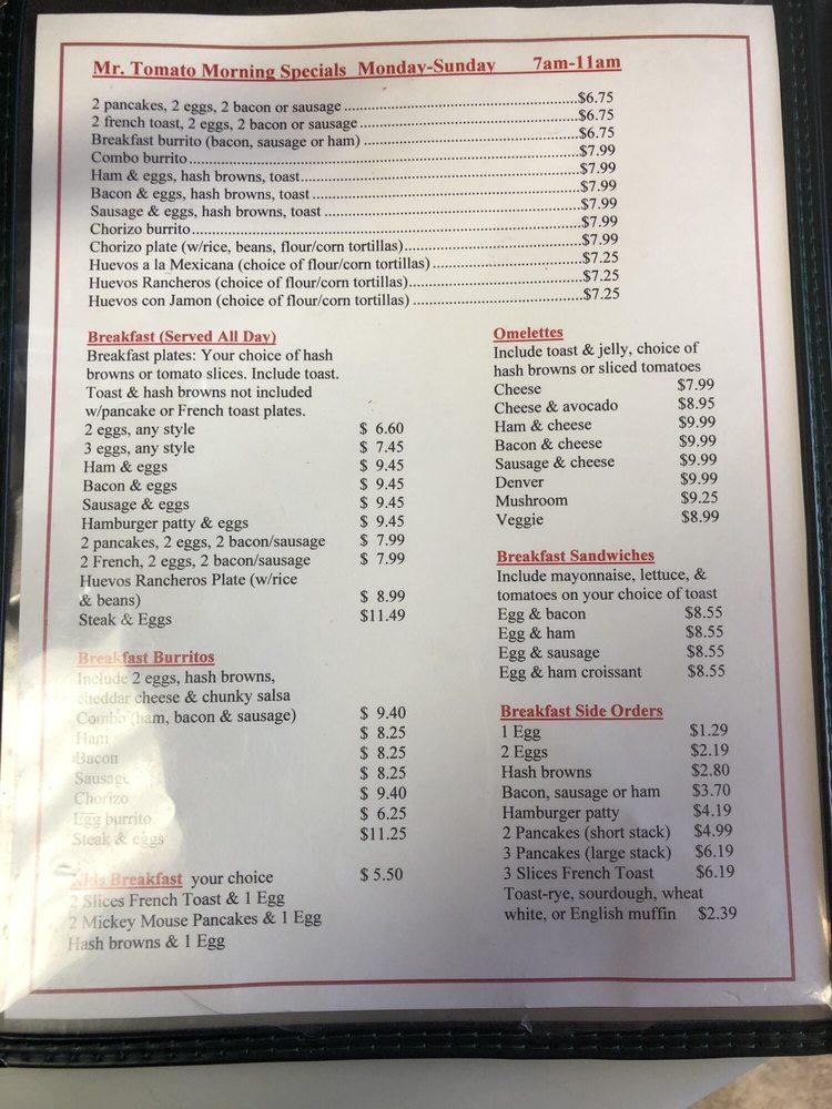 Menu at Mr. Tomato restaurant, California City