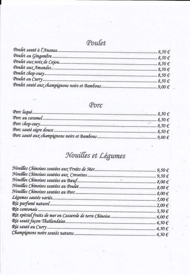 Menu de Palais de Chine