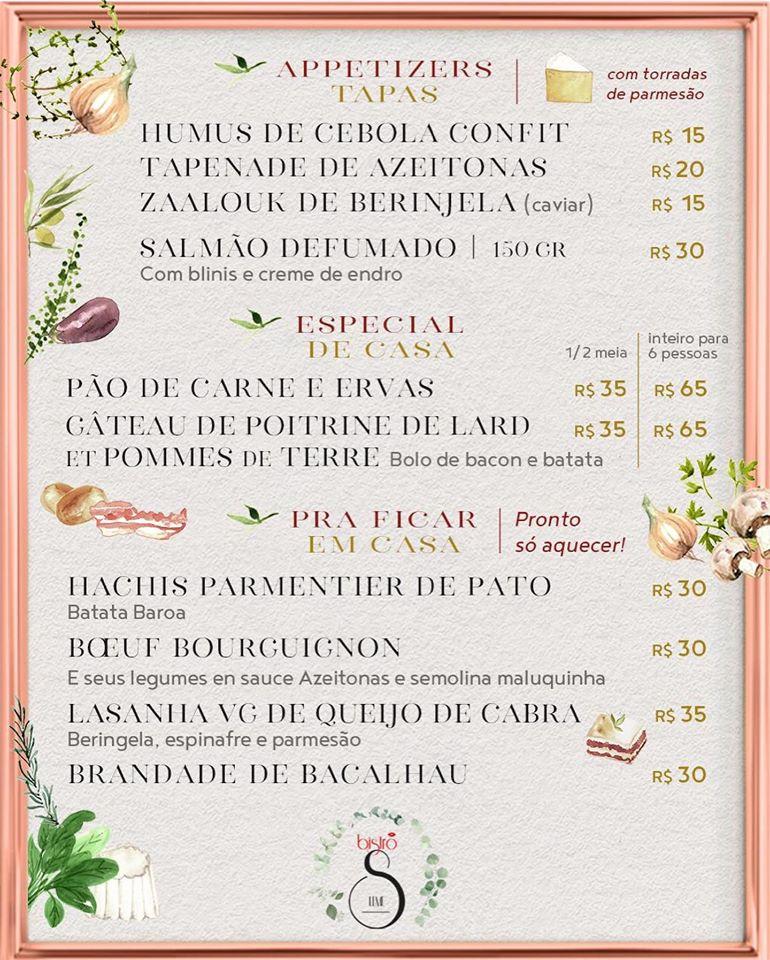 Menu at S Bistrô LEME pub & bar, Rio de Janeiro