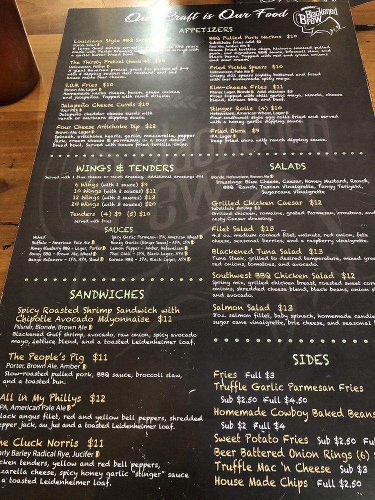 Menu at Blackened Brew pub & bar, Hammond