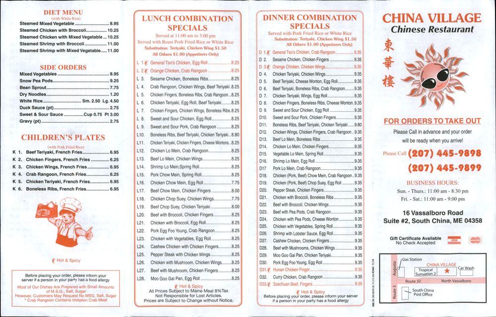 Menu at China Village restaurant, China