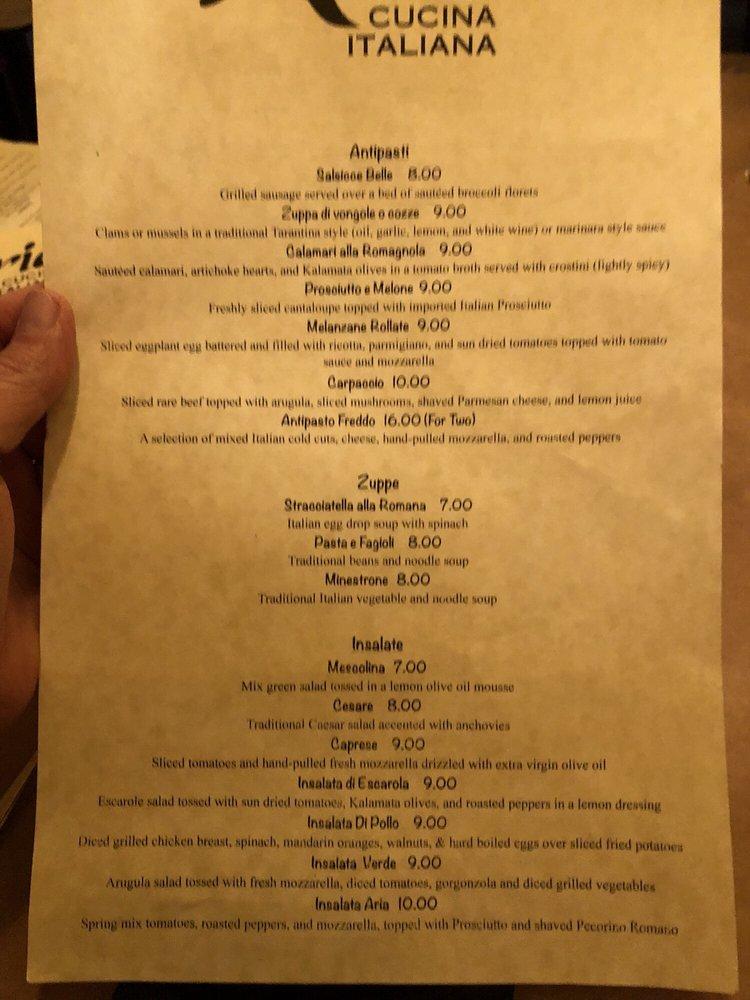 Menu At Aria Cucina Italiana Restaurant Ormond Beach